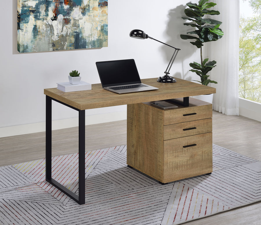Brennan 47" 3-Drawer Computer Desk - Rustic Mango Finish on Black Metal Frame
