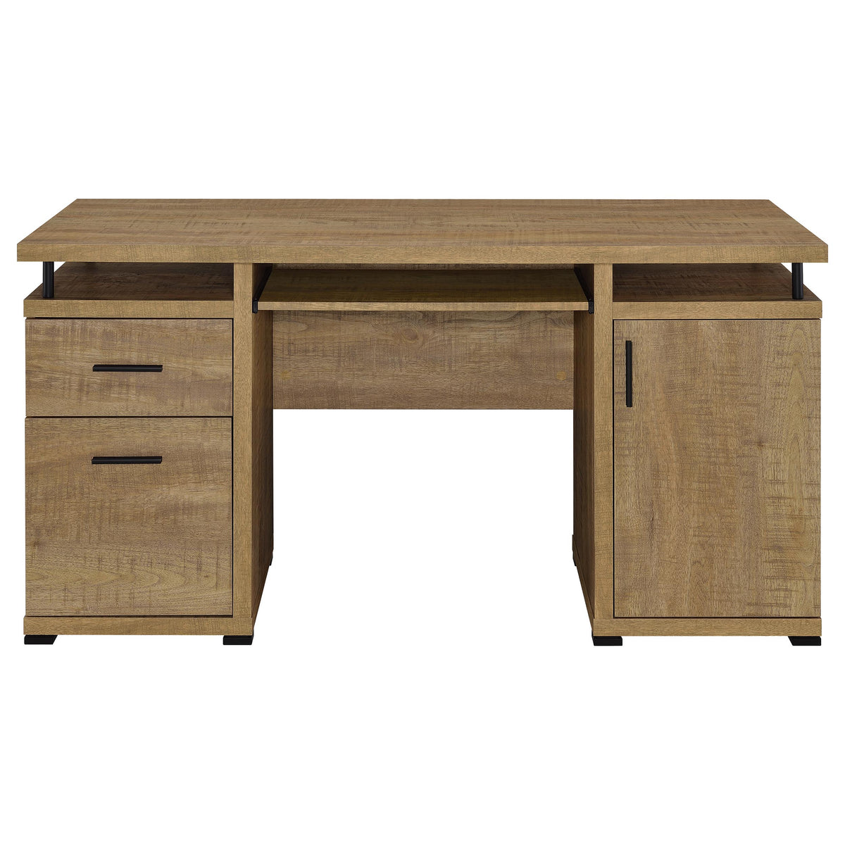 Tracy 55" Computer Desk with Raised Shelf, Cubbies & Cabinet - Mango Finish with Black Metal Posts – view 4