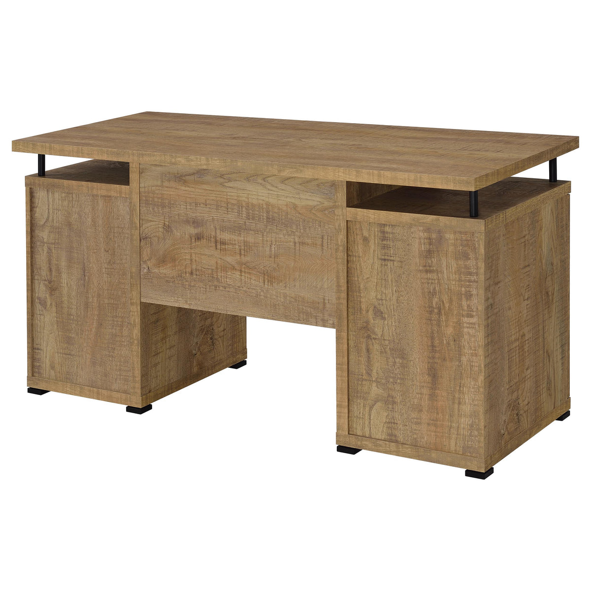 Tracy 55" Computer Desk with Raised Shelf, Cubbies & Cabinet - Mango Finish with Black Metal Posts – view 7