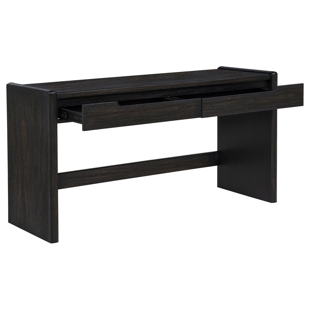 Leandro 60" Writing Desk with 2 Drawers - Rounded Edges & Open Legs in Burnished Black Ash – view 3
