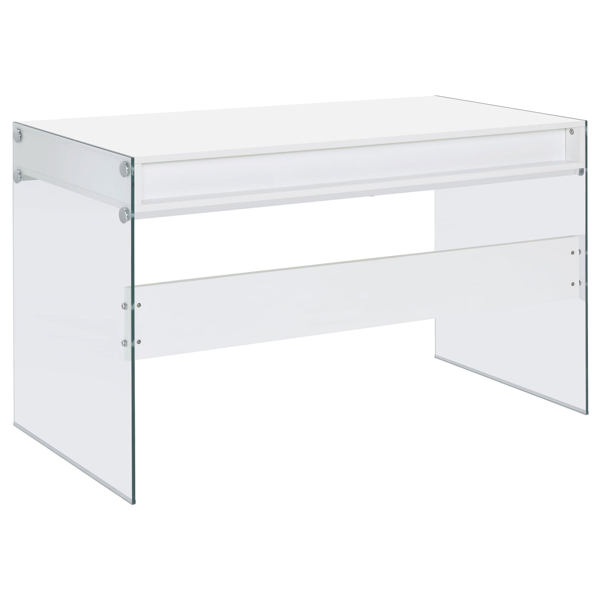 Dobrev 48" Writing Desk with Glass Legs - 2 Drawers & Cubby in White High Gloss – view 7