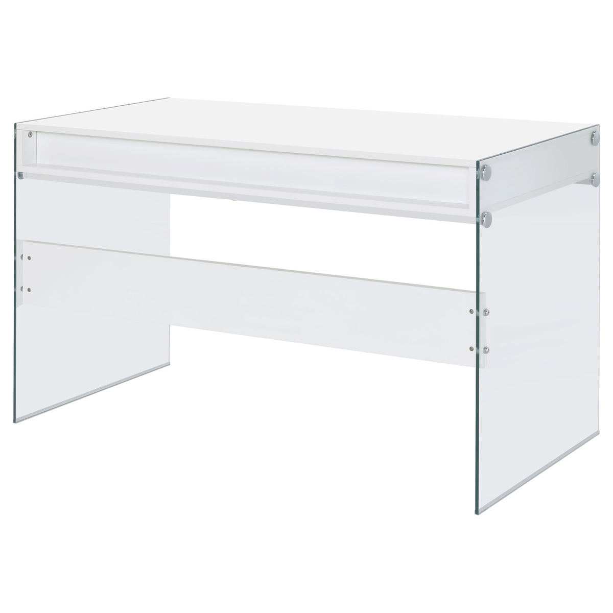 Dobrev 48" Writing Desk with Glass Legs - 2 Drawers & Cubby in White High Gloss – view 9