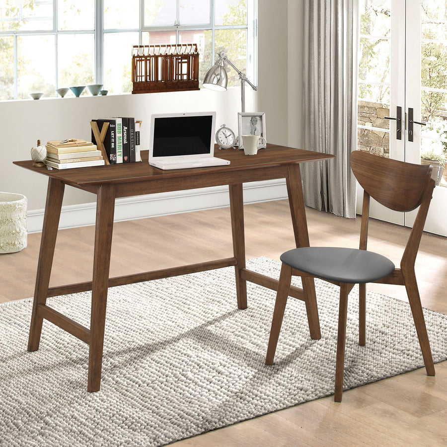 Karri 2-Piece Desk & Chair Set - Mid-Century Walnut with Slanted Legs & Grey Leatherette Seat