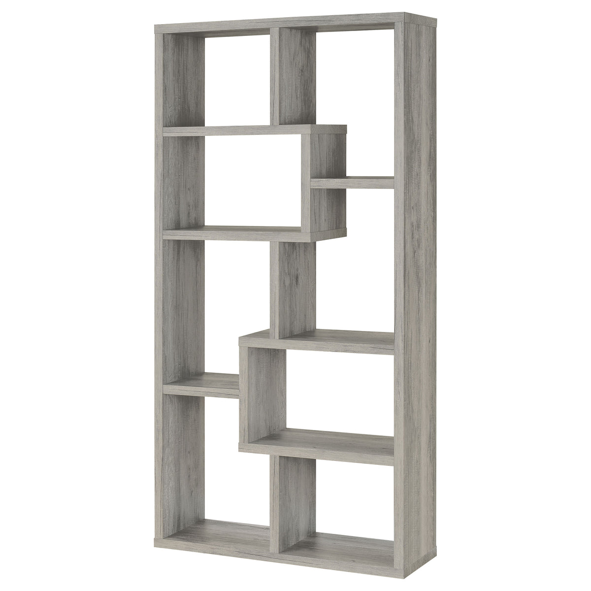 Theo 71" 6-Shelf Staggered Bookshelf - Reversible Open Cubbies in Grey Driftwood – view 4