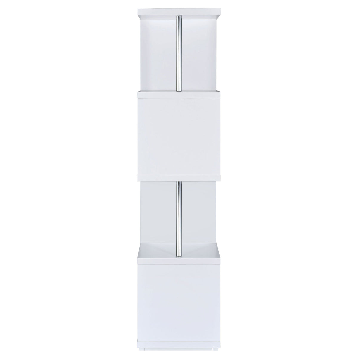 Baxter 67" 4-Shelf Bookshelf - Compact Geometric Bookcase in White & Chrome – view 3