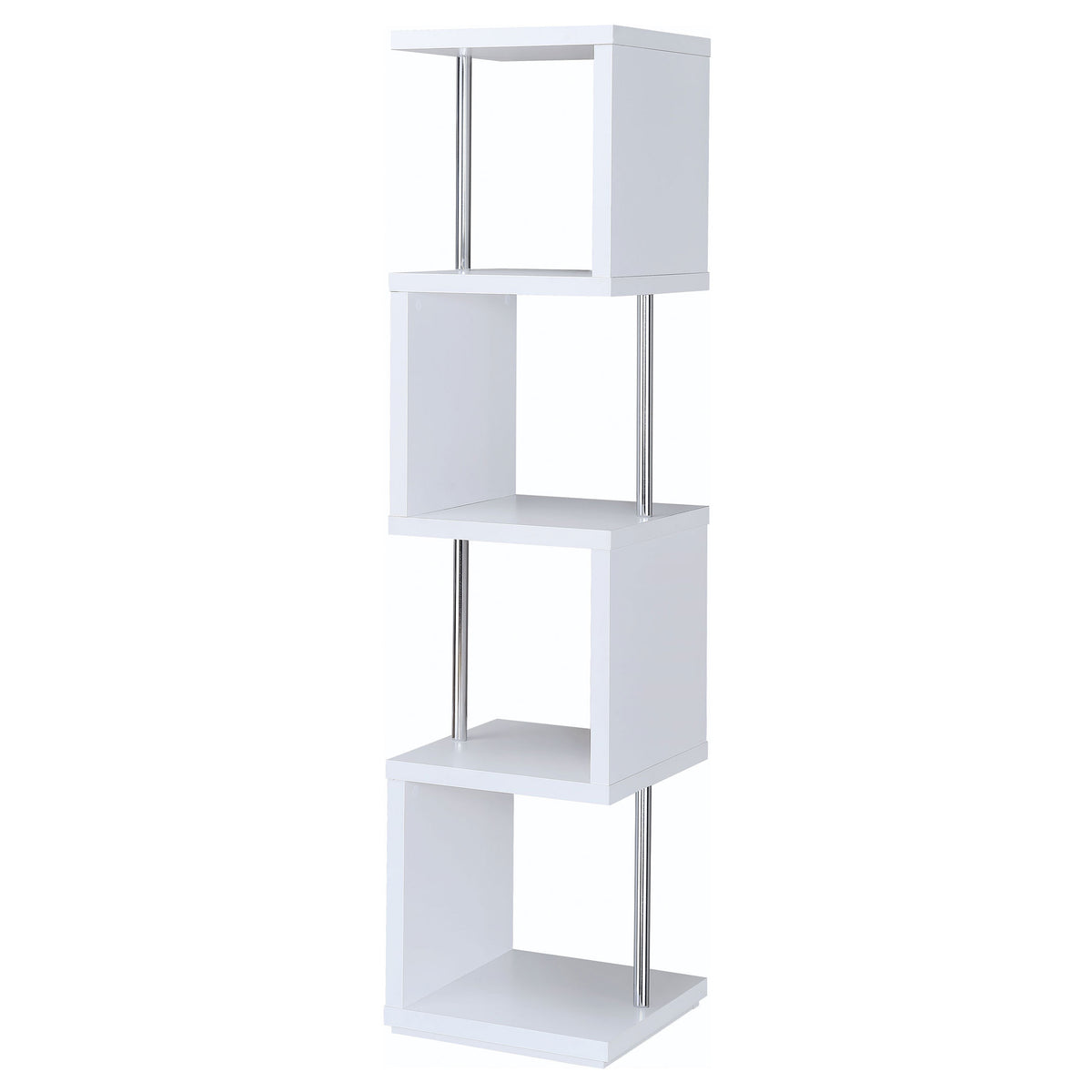 Baxter 67" 4-Shelf Bookshelf - Compact Geometric Bookcase in White & Chrome – view 6