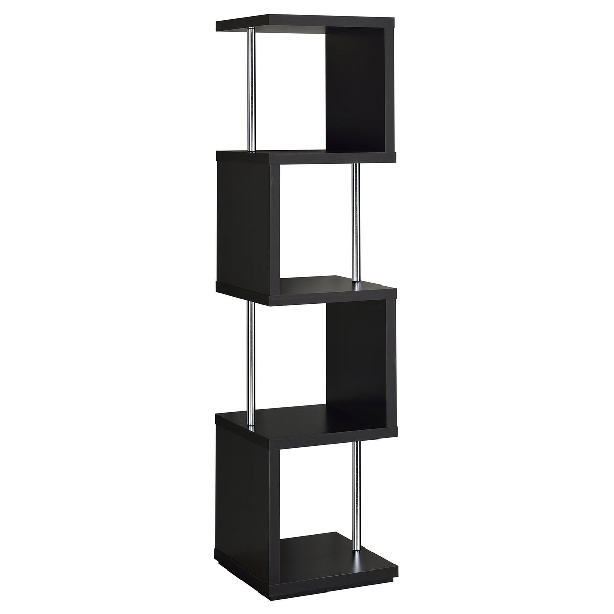 Baxter 67" 4-Tier Cube Bookshelf - Modern Black with Chrome Rod Accents – view 4