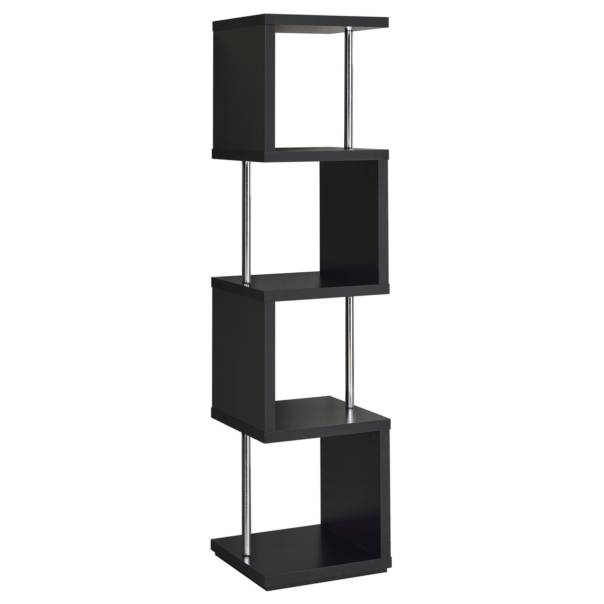 Baxter 67" 4-Tier Cube Bookshelf - Modern Black with Chrome Rod Accents – view 8