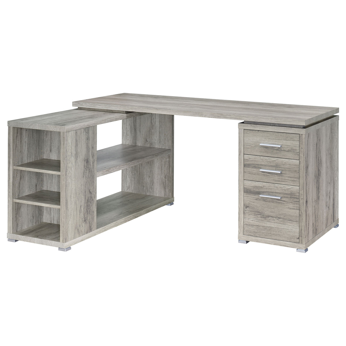 Yvette 60" L-Shaped Computer Desk - 3 Drawers, Open Shelves & Cubbies in Grey Driftwood – view 3