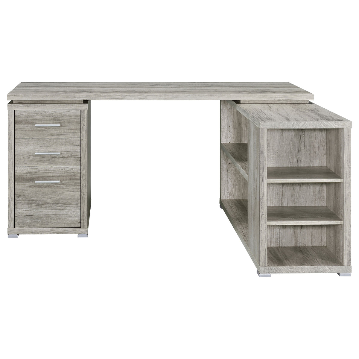 Yvette 60" L-Shaped Computer Desk - 3 Drawers, Open Shelves & Cubbies in Grey Driftwood – view 5