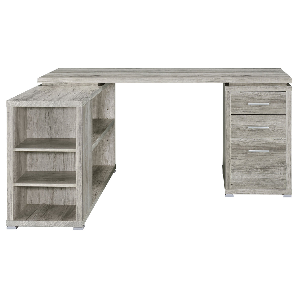 Yvette 60" L-Shaped Computer Desk - 3 Drawers, Open Shelves & Cubbies in Grey Driftwood – view 6
