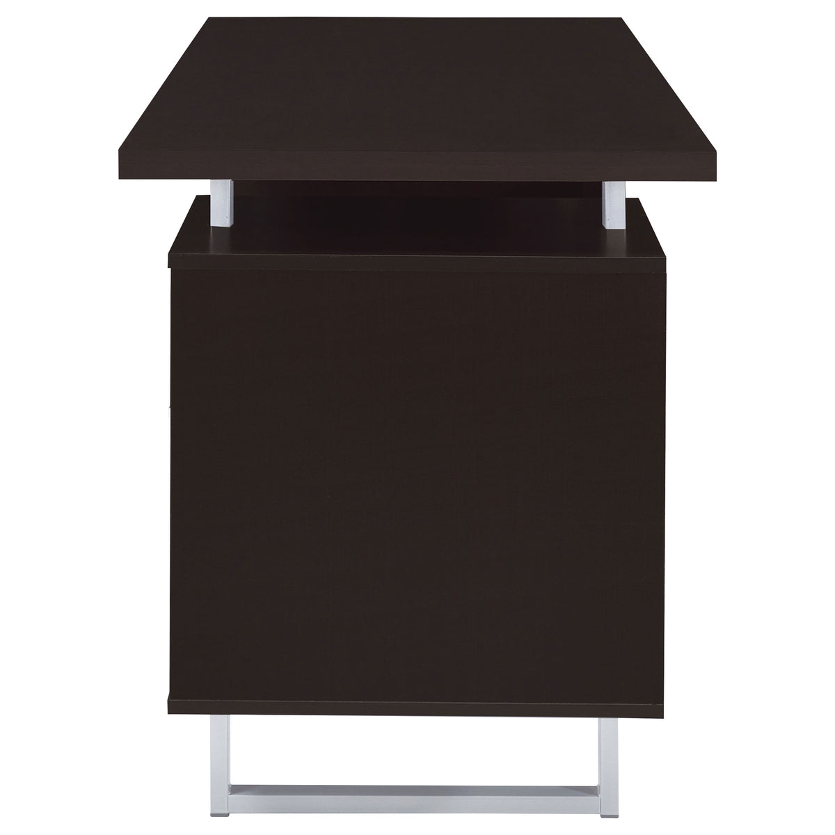 Lawtey 60" Computer Desk with Floating Top - File Drawer & Cabinet in Cappuccino on Silver Metal Base – view 6