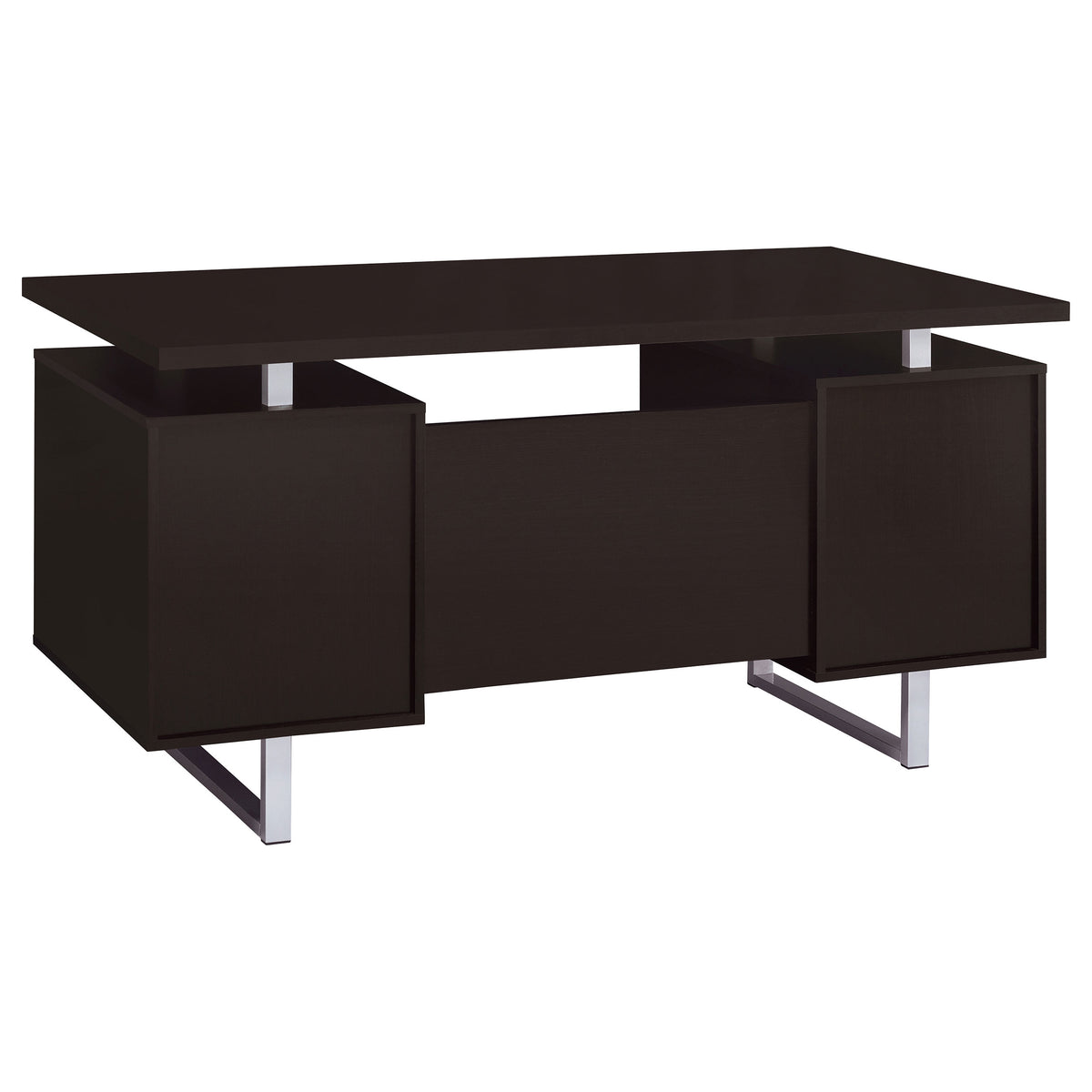 Lawtey 60" Computer Desk with Floating Top - File Drawer & Cabinet in Cappuccino on Silver Metal Base – view 7