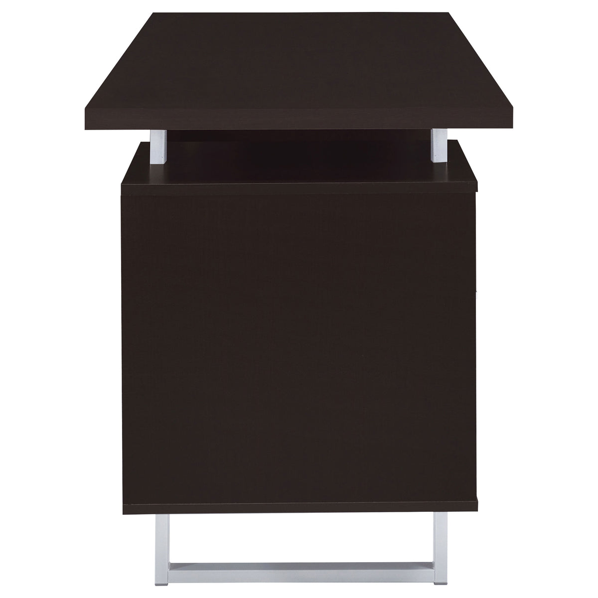 Lawtey 60" Computer Desk with Floating Top - File Drawer & Cabinet in Cappuccino on Silver Metal Base – view 10
