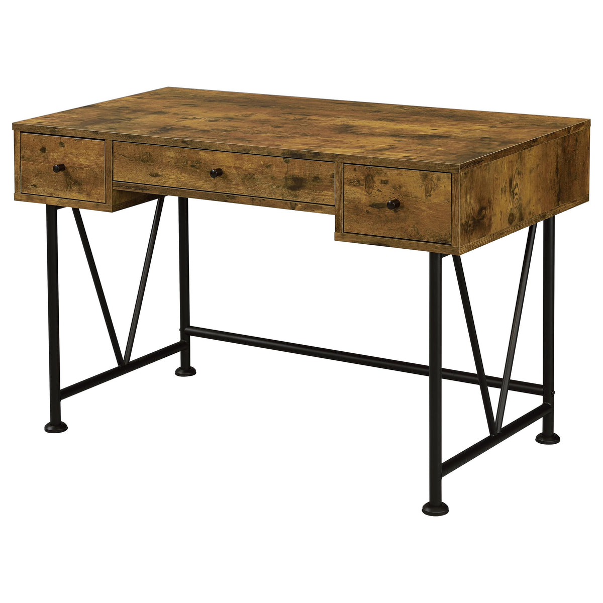 Analiese 47" 3-Drawer Writing Desk & Bookcase Set - Farmhouse Rustic Nutmeg with Black Metal Base โ view 12