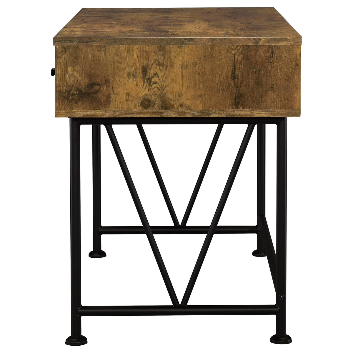 Analiese 47" 3-Drawer Writing Desk & Bookcase Set - Farmhouse Rustic Nutmeg with Black Metal Base โ view 5