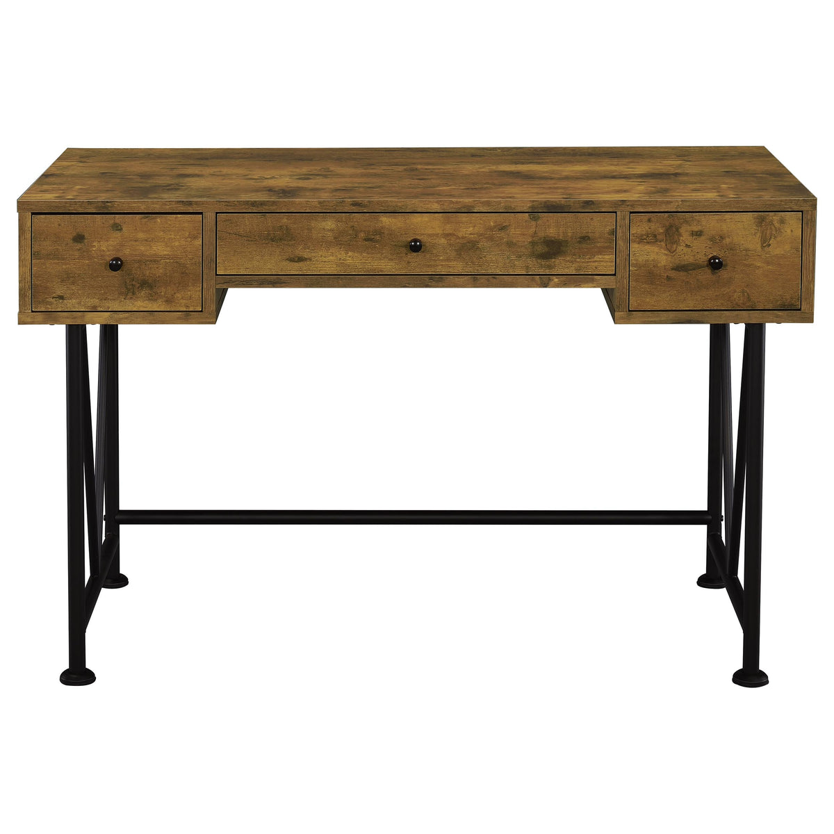 Analiese 47" 3-Drawer Writing Desk & Bookcase Set - Farmhouse Rustic Nutmeg with Black Metal Base โ view 7