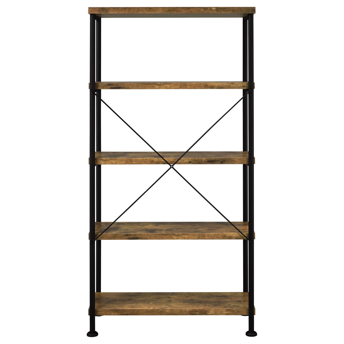 Analiese 63" 4-Shelf Bookshelf & Double Bookshelf - Black Metal Frame in Rustic Nutmeg or Grey Driftwood โ view 12