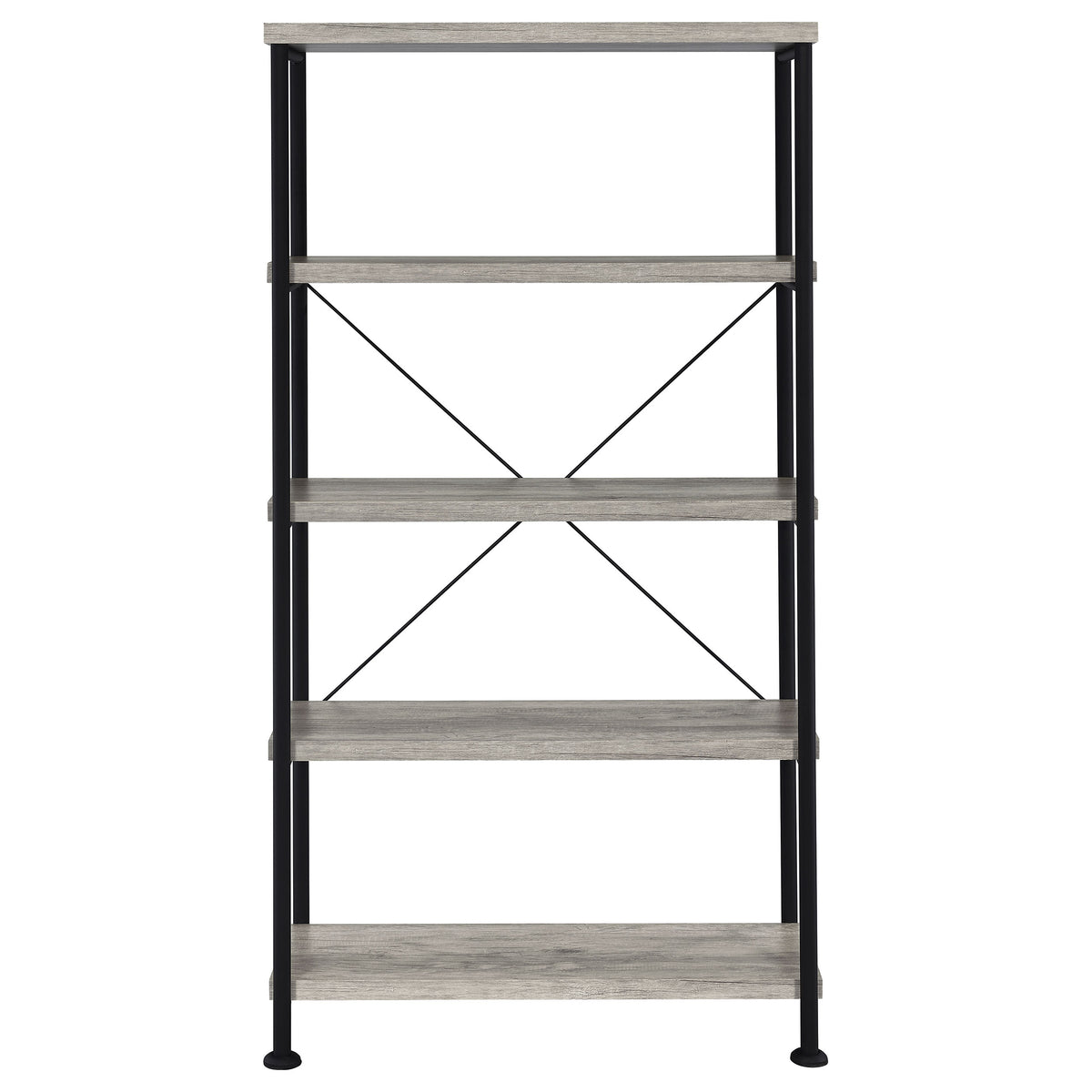 Analiese 63" 4-Shelf Bookshelf & Double Bookshelf - Black Metal Frame in Rustic Nutmeg or Grey Driftwood โ view 16