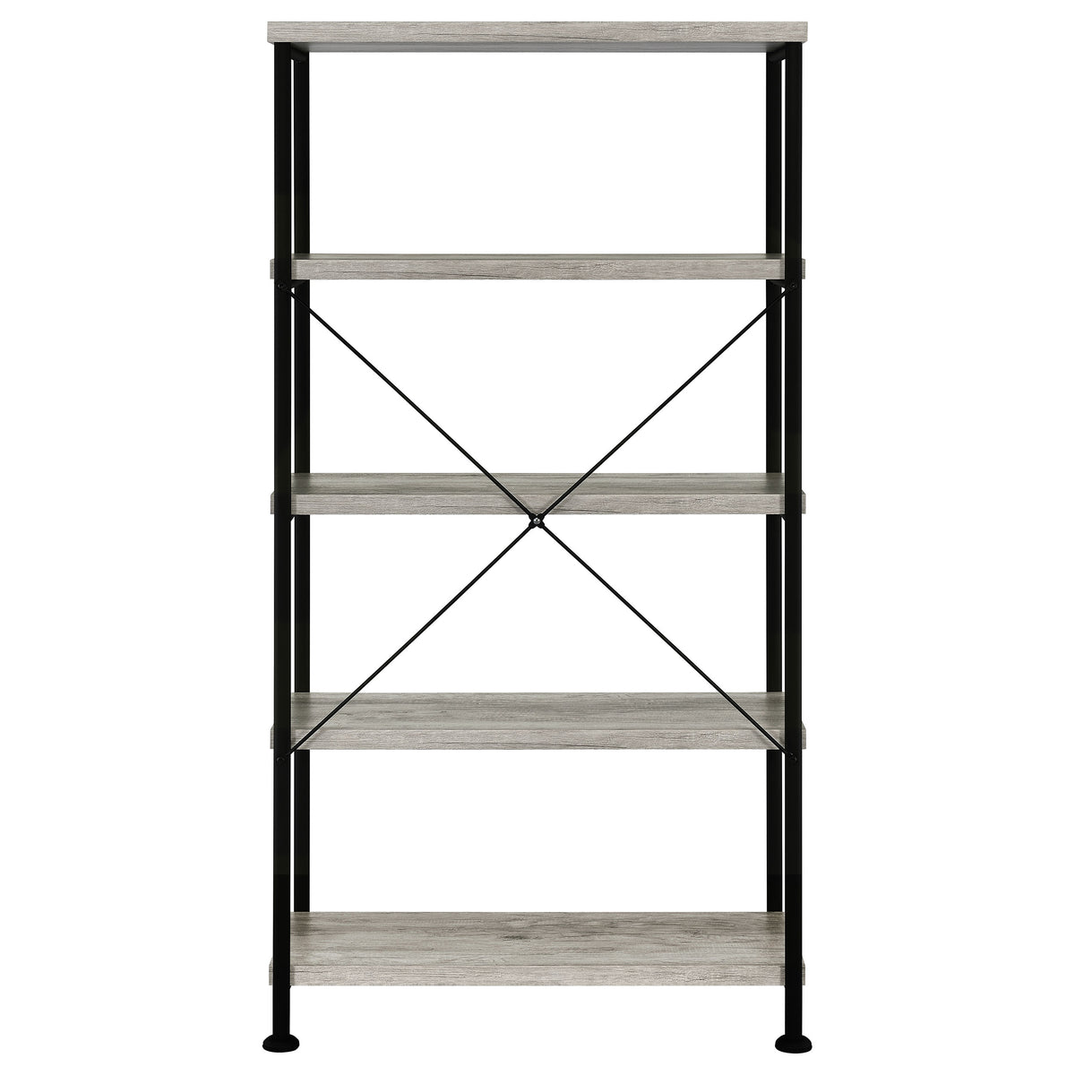 Analiese 63" 4-Shelf Bookshelf & Double Bookshelf - Black Metal Frame in Rustic Nutmeg or Grey Driftwood โ view 19