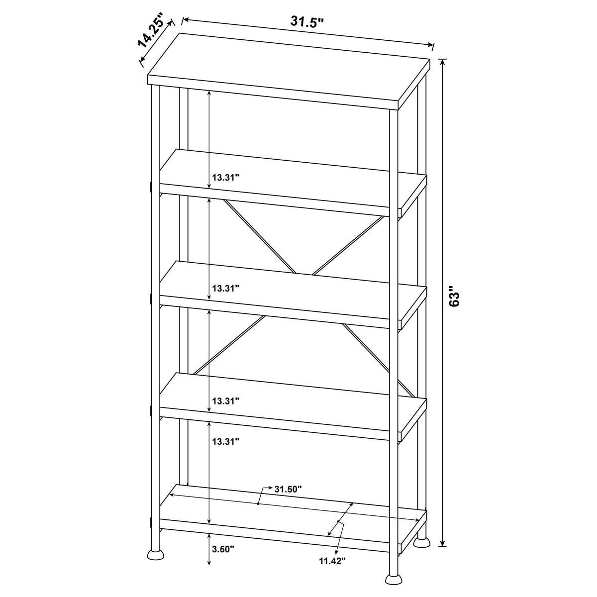 Analiese 63" 4-Shelf Bookshelf & Double Bookshelf - Black Metal Frame in Rustic Nutmeg or Grey Driftwood
