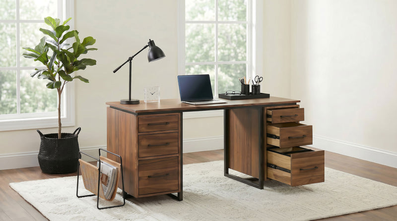 Berhalter 63" Double Pedestal Computer Desk - 6 Drawers with File Storage in Walnut & Black