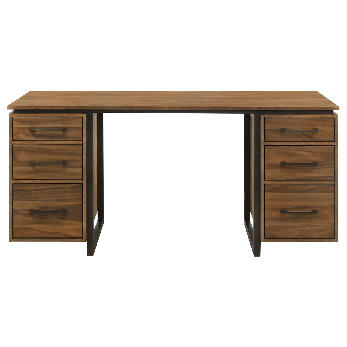 Berhalter 63" Double Pedestal Computer Desk - 6 Drawers with File Storage in Walnut & Black – view 4