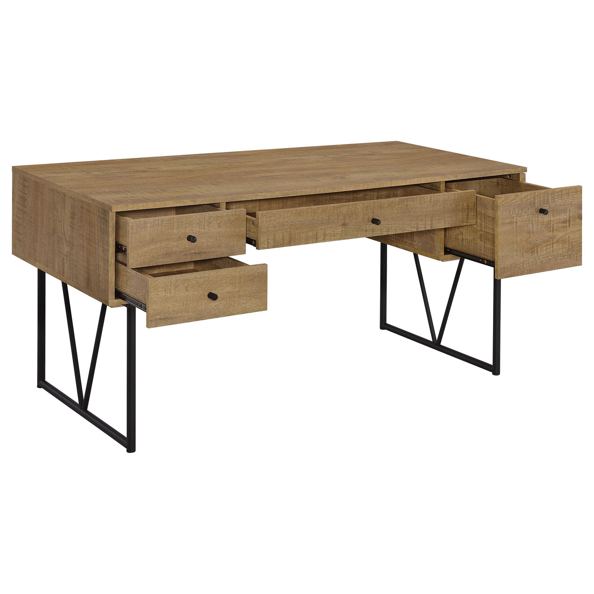 Analiese 63" 4-Drawer Writing Desk & 60" Double Bookshelf - Rustic Mango with Black Metal Frame – view 5