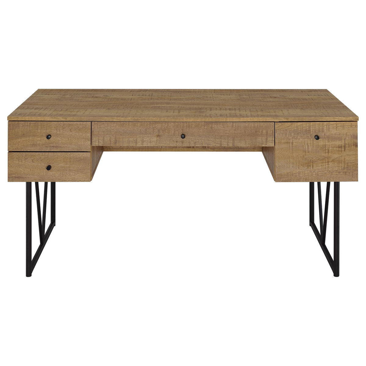 Analiese 63" 4-Drawer Writing Desk & 60" Double Bookshelf - Rustic Mango with Black Metal Frame – view 6