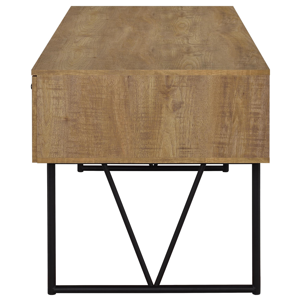 Analiese 63" 4-Drawer Writing Desk & 60" Double Bookshelf - Rustic Mango with Black Metal Frame – view 7