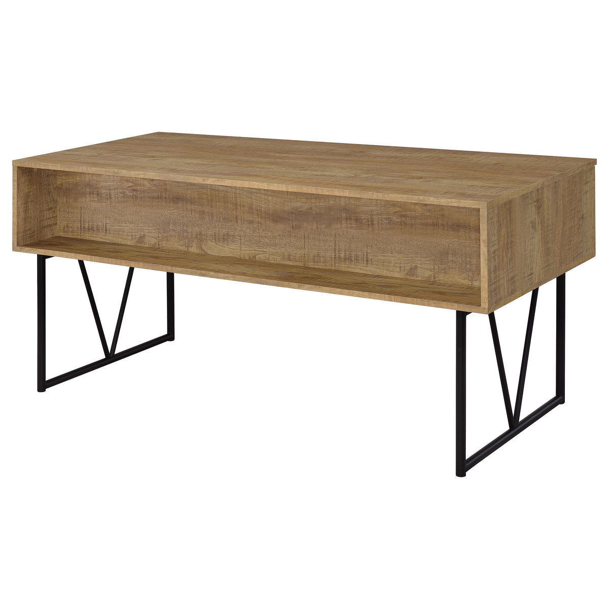 Analiese 63" 4-Drawer Writing Desk & 60" Double Bookshelf - Rustic Mango with Black Metal Frame – view 9