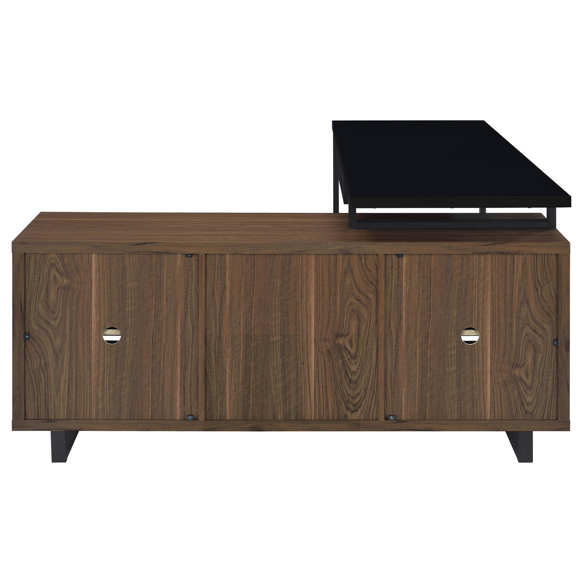 Maddox 60" L-Shape Computer Desk & 71" Cabinet Bookshelf - Walnut & Black with Slatted Doors โ view 9