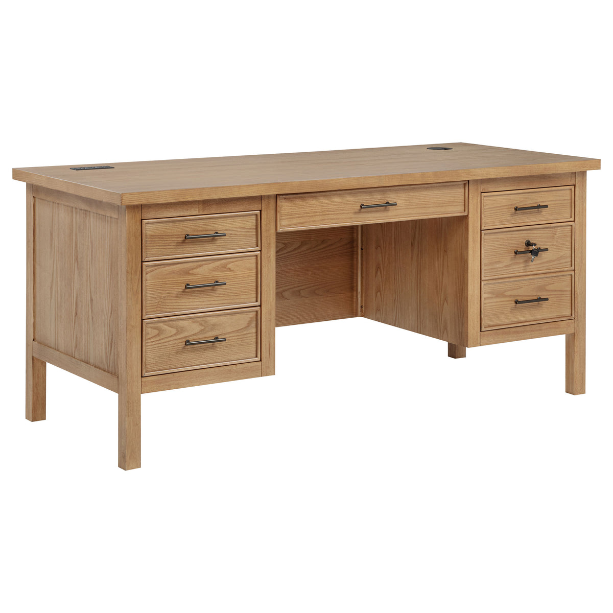 Vermes Home Office Collection - Writing Desk, 7-Drawer Computer Desk & Cabinet Bookcase with Power Outlets in Light Ash – view 7