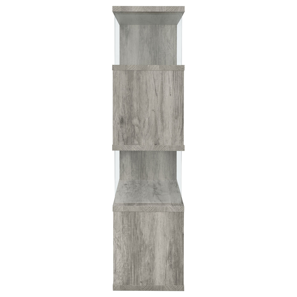 Emelle 63" Zigzag Bookshelf - Grey Driftwood Shelves with Clear Glass Side Panels – view 5