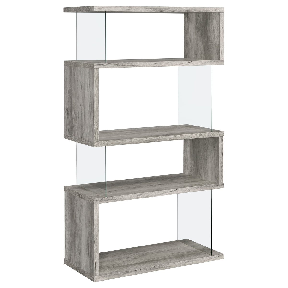 Emelle 63" Zigzag Bookshelf - Grey Driftwood Shelves with Clear Glass Side Panels – view 6
