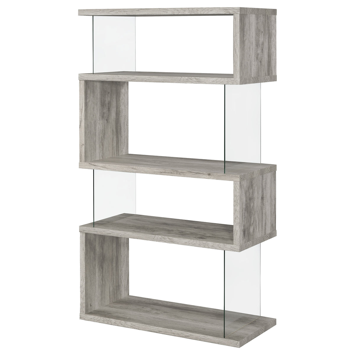 Emelle 63" Zigzag Bookshelf - Grey Driftwood Shelves with Clear Glass Side Panels – view 8