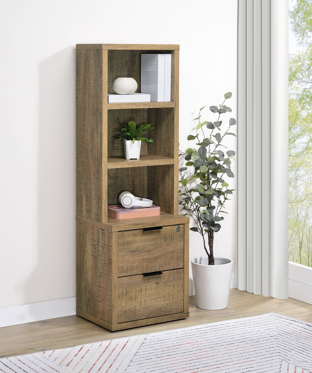 Westpark 3-Shelf Bookcase with USB Charging & Locking Drawer - Mango Finish, Single or 3-Piece Wall Unit – view 1