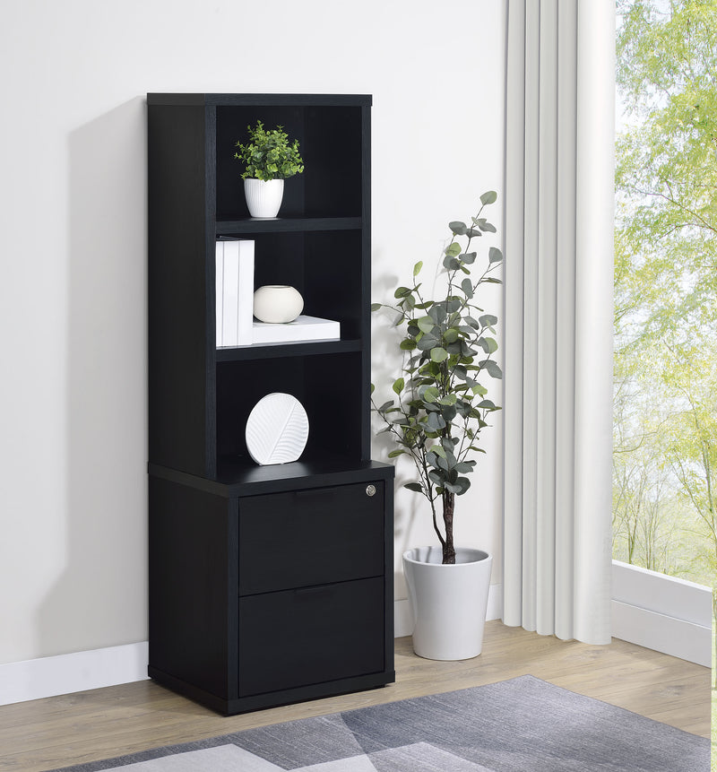 Westpark Bookcase with USB Charging & Locking Drawer - Black Oak, Single or 3-Piece Wall Unit
