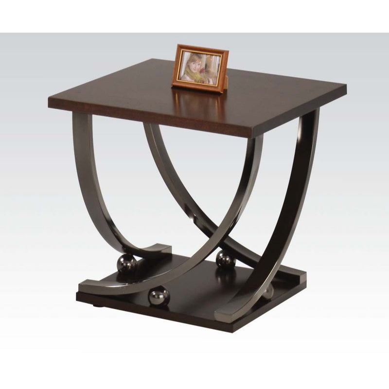 Isiah Square End Table - Birch Veneer Top & Bottom Shelf on Black Nickel Base