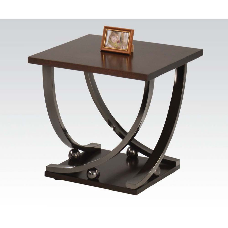 Isiah Square End Table - Birch Veneer Top & Bottom Shelf on Black Nickel Base