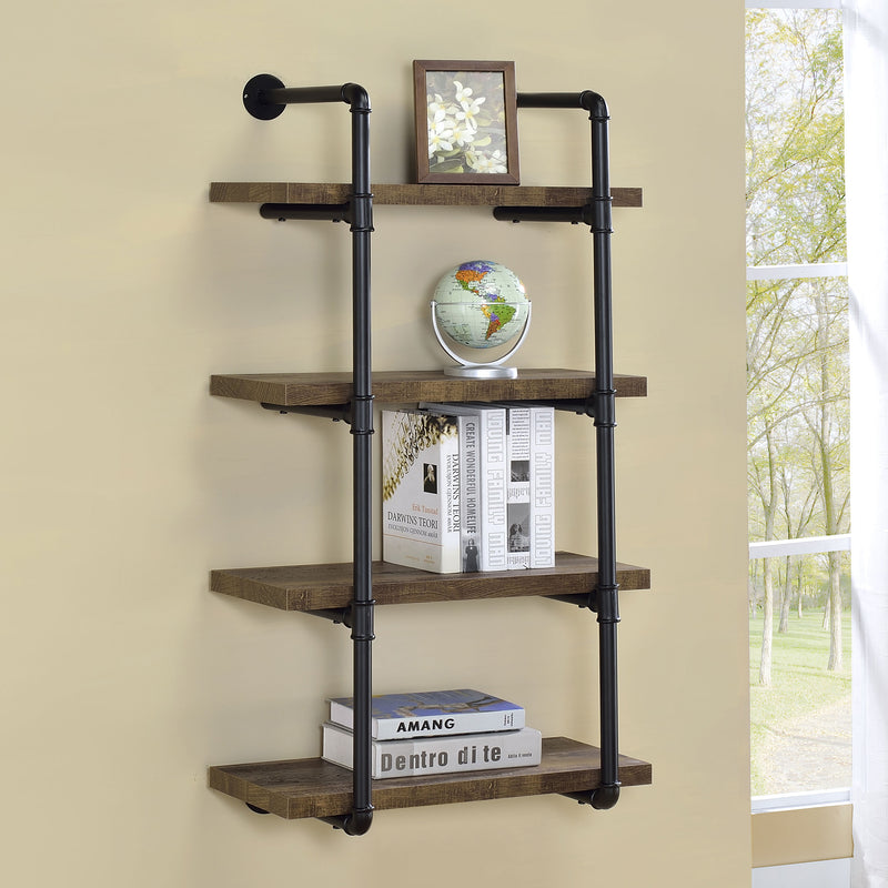 Elmcrest 24" 4-Shelf Wall Bookshelf - Industrial Pipe Frame in Rustic Oak & Black