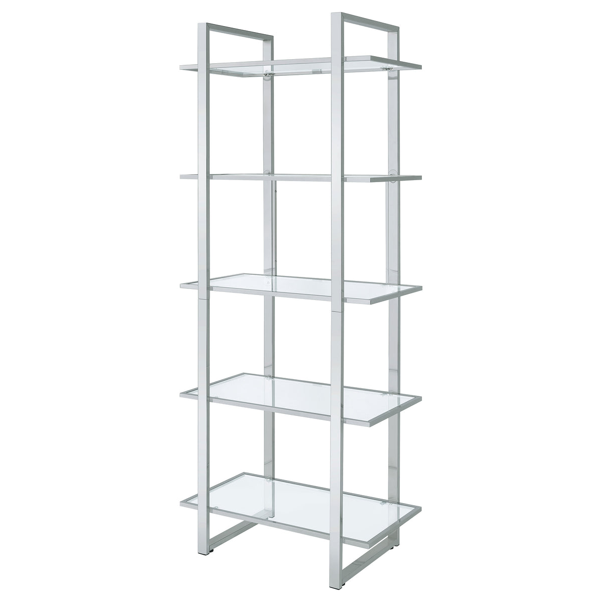 Hartford 79" Glass Bookshelf - Contemporary Polished Chrome with 5 Tempered Glass Shelves – view 4