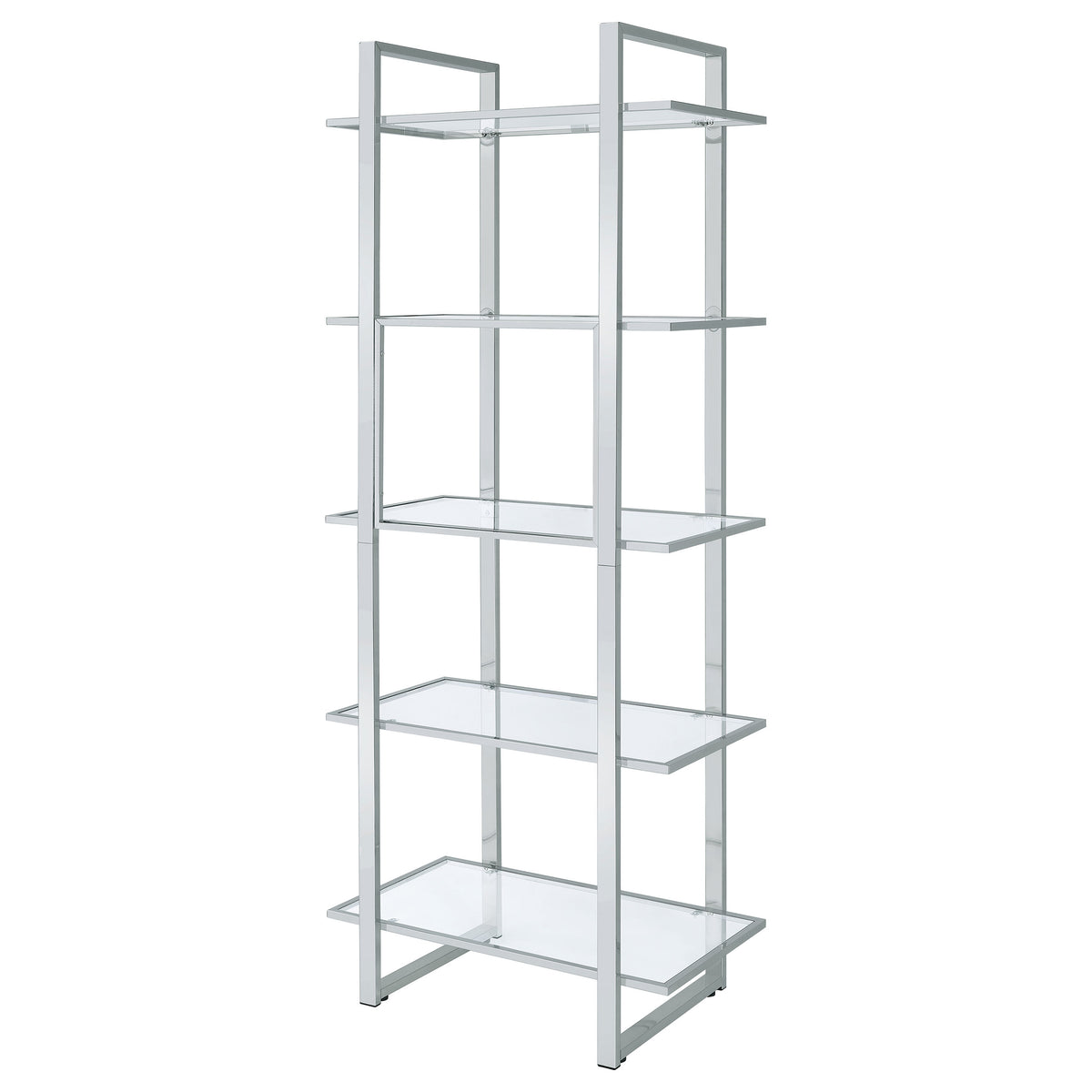 Hartford 79" Glass Bookshelf - Contemporary Polished Chrome with 5 Tempered Glass Shelves – view 8