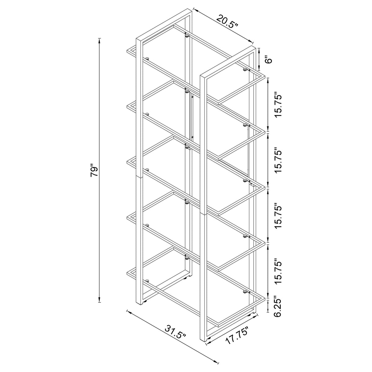 Hartford 79" Glass Bookshelf - Contemporary Polished Chrome with 5 Tempered Glass Shelves – view 10