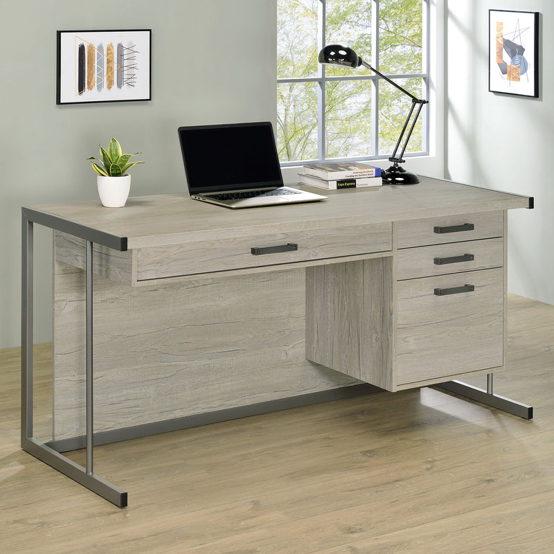 Loomis Home Office - 60" 4-Drawer Computer Desk, File Cabinet & 72" Bookshelf in Whitewashed Grey