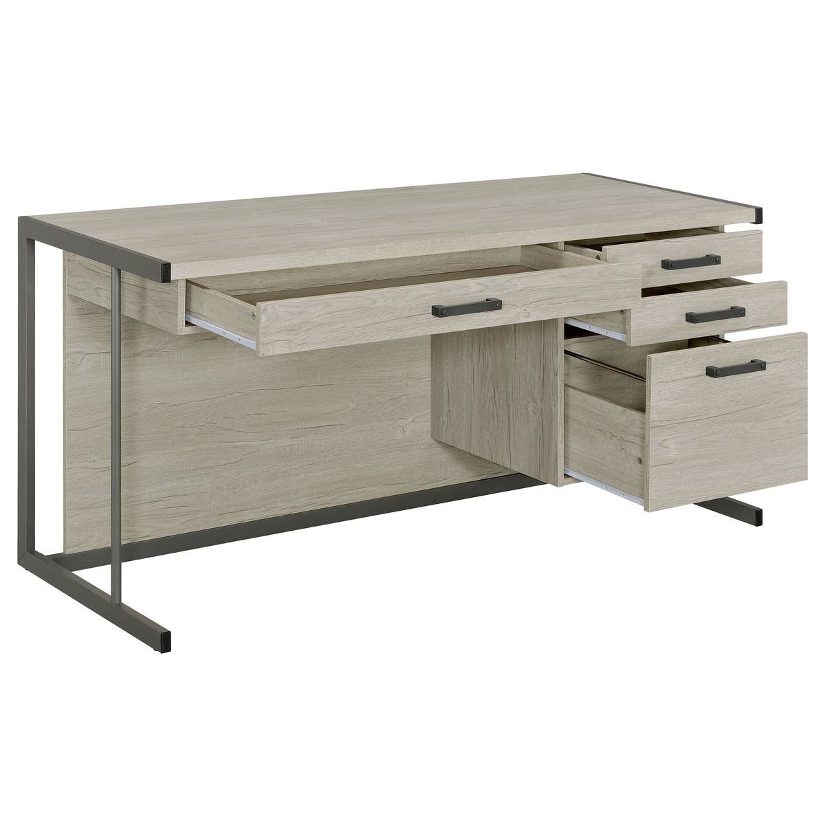 Loomis Home Office - 60" 4-Drawer Computer Desk, File Cabinet & 72" Bookshelf in Whitewashed Grey – view 7
