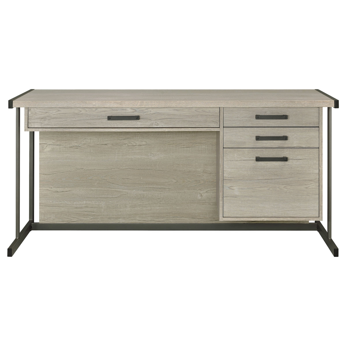 Loomis Home Office - 60" 4-Drawer Computer Desk, File Cabinet & 72" Bookshelf in Whitewashed Grey – view 8