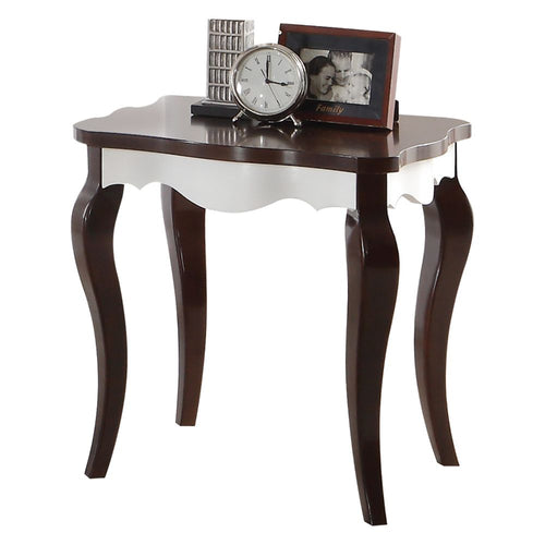 Mathias End Table - Scalloped Apron & Cabriole Legs in Walnut & White