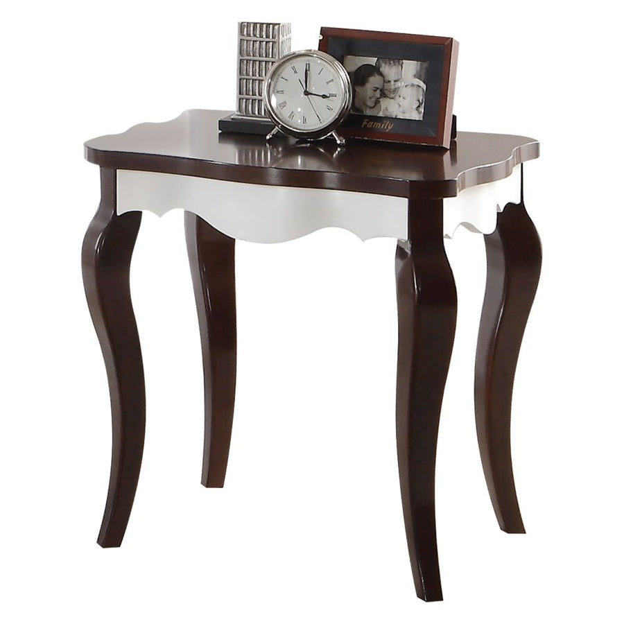 Mathias End Table - Scalloped Apron & Cabriole Legs in Walnut & White