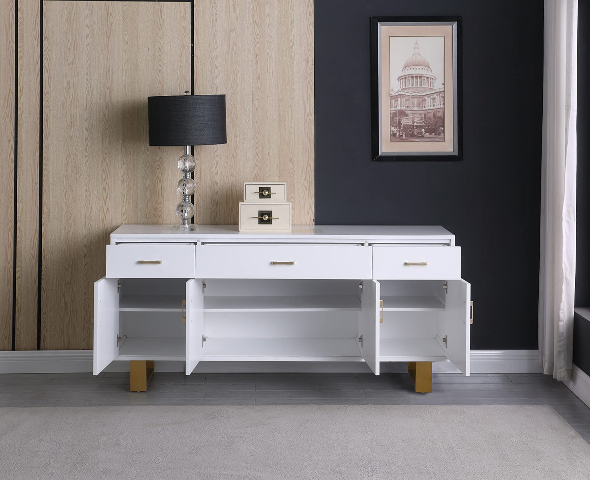 Tyrion White Lacquer Sideboard with Gold Accents - detail view